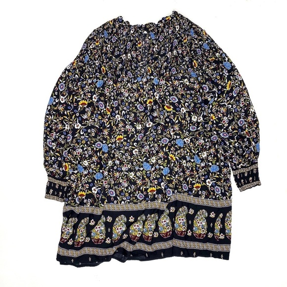 Zara Smocked Long Sleeve Floral Print Dress Large - Picture 8 of 10